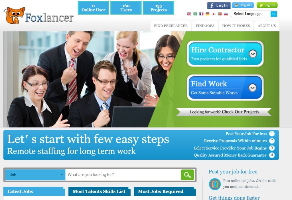 Foxlancer live marketplace homepage